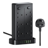 12 Way Plug Socket Tower with 3 USB C & 3 USB A, Overload Protection Extension