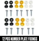 12 x Number Plate Car Fixing Fitting Kit Screws & Caps, Hinged, Black Yellow White – Discount at Checkout – Sold by STM STYLING