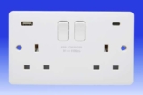 13A 2 Gang Switched Socket c/w USB AC – 15W – White