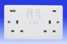 13A 2 Gang Switched Socket c/w USB AC – 15W – White