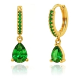 14K Gold Plated Green Emerald Teardrop
