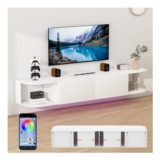180cm Wall-Mounted Floating TV Unit, 70in, RGB LED, Storage, White