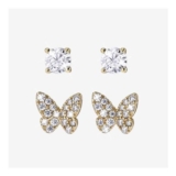 18ct Gold on Sterling Silver Set of 2 Earrings, Butterfly Round