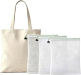 2 IN 1 BUNDLE SET: Cotton Canvas Tote Bag & 3 Reusable Mesh Produce Bags, Eco Grocery Shopping Kit for Fruit Vegetables