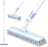 2 In 1 Floor Scrub Brush with Squeegee Edge, Bathroom Floor Cleaning Scrubber With 180 Adjustable Long Handle,Scrubber And Squeegee For Cleaning Garage,Tile, Hardwood,Pool,Patio