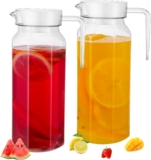 2 Pack Acrylic Pitcher with Lid, 1.1 Litre Clear Water Pitchers with Handle, Unbreakable Beverage Pitcher Juice Container Fridge Door Jug for Milk Juice Iced Tea Lemonade
