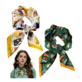 2-Pack Cat Print Silk Square Scarves, 27.5-in Neck Bandanas