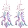 2 Pack Dream Catcher for Girls, Handmade Feather Wall Hanging, Owl & Moon Boho Decor, Kids Room Accessories, Pink Purple Bedroom Gift