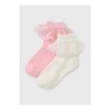 2 Pack Girls Pink & White Frill Lace Socks