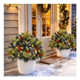 2-Pack Prelit Christmas Urn Filler with Pine Sprigs and Berries