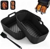 2 Pack Silicone Air Fryer Liners, 5.2L3.1L Reusable Airfryer Collapsible Basket with Oil Brush, Air Fryer Accessories for Tower T17099, Salter EK5729 Lakeland, Tefal Easy EY901840, Easy Clean