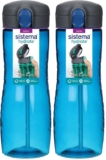 2 Pack Sistema Hydrate Quick Flip Water Bottle 800 ml BPA Free Water Bottle with Straw (Assorted Colours)