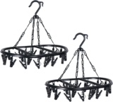 2 Pack Sock Drying Rack 20 Peg Clothes Airer Indoor Outdoor (BLACK) Strong Grip Pegs Space Saving Design 360 Swivel Hook Indoor & Outdoor Use Durable Lightweight Build Quick Air Drying