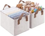 2 Pack Storage Baskets for Shelf, Small Closet Organizers and Storage Cream 302417cm storage box with handle, sturdy bottom, foldable wardrobe box with steel frame for toys clothes nursery
