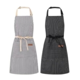 2-Pack Unisex Kitchen Aprons with Pocket, Black/Green
