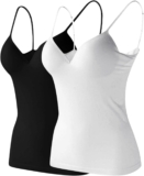 2 Pack Womens VNeck Camisole Tops, Soft Stretch Spaghetti Strap Cami Vest