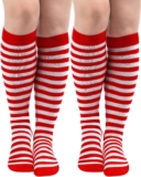 2 Pairs Red Socks Striped Socks for Women Striped Knee High Long Opaque Hosiery Sport Casual Tube Hosiery