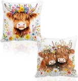 2 Pcs Highland Cow Cushion Covers, Highland Cow Gifts Decorative Pillow Covers Scottish Gift for Women Cushion Covers for Sofa Livingrooms Chair and Outdoors (50x50cm)
