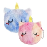 2 Pcs Plush Coin Purses – Cute Zipper Bags Rose-Red/Blue