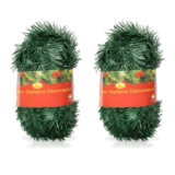 2 Pieces, 52ft/16m Christmas Garland Artificial Green Tinsel Staircase Garland Soft Xmas Greenery for Indoor Outdoor