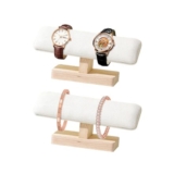 2 Pieces Wooden Watch Display Stand with T-Bar Beige