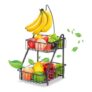 2-Tier Fruit Rack with Banana Hook, Metal Desktop Organizer (Black)