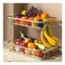 2-Tier Kitchen Fruit Bowl with 2 Banana Hangers, Silver