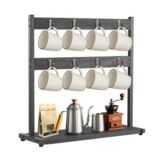2-Tier Mug Tree with Storage Base, 16-Hook Organizer, Black