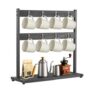 2-Tier Mug Tree with Storage Base, 16-Hook Organizer, Black