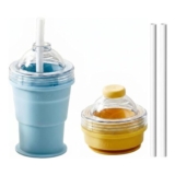 2-in-1 Collapsible Silicone Ice Ball Cup with Lid and Straw