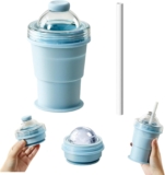 2 in 1 Collapsible Silicone Ice Ball Maker Cup, Foldable Ice Hockey Cup 6cm Large Sphere IceCubes Tray with Straw for Home Office