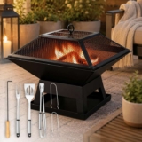 2-in-1 Square Fire Pit BBQ Grill 45cm Outdoor Wood Burner with Accessories 2-in-1 fire pit & BBQ Grill – Sold & Shipped by Garden_Mile