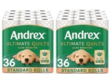 2 x Andrex Ultimate Quilt Toilet Roll – 36 Toilet Rolls with Aloe Vera Fragrance, 3-Ply (£32.10 / £29.63 with S&S)