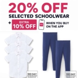 20% Off Selected Schoolwear & Extra 10% Off Via APP – 2 Pack Shorts £4.32 / 2 Pack Leggings £4.32 & More