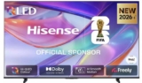 2026 Hisense 43 Inch 43E7STUK Smart 4K UHD QLED Freely TV – 50 £319.20 – 55 £399.20 – 65 £479.20 – 75 £719.20 With Code Via App Free C&C