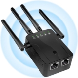 2026 WiFi Extender, WiFi Extender Booster, 4 Antennas WIFI Booster Range Extender, Home Wireless Signal Booster, Works with Any WiFi Router Ethernet Port, Easy Setup, UK Plug, Black