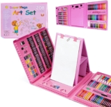 208 PCS Painting and Colouring Set Art Supplies Set for Kids Adults Drawing Kit with Storage Box Case & Easel Portable Art Case with Handle Pink Gift for Girls & Boys