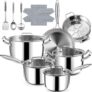20P Stainless Steel Pots and Pans Set -3 Ply 30 cm Frying pan – 18/20 cm Saucepans & 22/26 cm Casserole, Non Stick Induction Hob Cookware Set