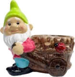 20cm Novelty Green Hat Gnome Planter, Clay Freestanding Garden Flower Pot, Succulent Planter Kitchen Herb Planter Indoor/Outdoor Ornament Quirky Plant Pot Holder, Home & Garden Décor