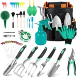 23-Piece Garden Tools Set with Storage Bag, Heavy Duty Gardening Hand Tools Kit with Pruning Shears, Gloves, Spray Bottle Transplanting Tools for Digging, Weeding, Watering, Planting