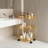 2/3/4-Tier Multifunctional Storage Shelf, Mobile Snack Trolley Organizer with Wheels Floor-Standing Feeding Table, &Multi-Layer Storage Cart for Bedroom, Living Room, Kitchen (3-Tier)