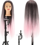 24 Inch Hairdressing Mannequin Head with Clamp Salon Training Head for Hair Styling, Cutting, Braiding & Coloring Practice, Realistic PVC & High-Temperature Fiber Hair (Pink)