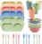 24-Piece Unbreakable Dinnerware Set for 4 Divided Plates, Bowls, Cups & Cutlery, Stackable Reusable Tableware with Non-Slip Base for Kids & Adults, Portable for Home (Vibrant Colors)