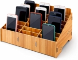 24-Slot Wooden Cell Phone Storage Box Desktop Organizer for Office, Classroom, and Conference Room, Multi-Compartment Mobile Phone Holder