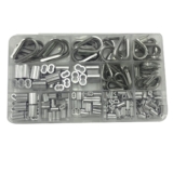 240PCS Wire Rope Thimbles Set, Stainless Steel Wire Rope Cable Thimbles Aluminum Crimping Loop Sleeve Assortment Kit for Wire Rope Cable Thimbles Rigging