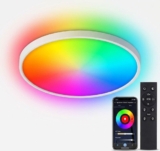 24W Smart Ceiling Light Flush Mount, WiFi Bluetooth RGBCW LED with Remote, 3000K-6500K Dimmable, Ultra Slim, 85-265V for Bedroom Living Room Kitchen