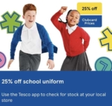 25% off School Uniform with Tesco Clubcard free delivery over £50