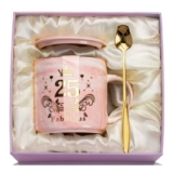 25th Birthday Marbled Ceramic Mug, 14oz, Pink Gift Set