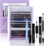 260 Pcs D-curve Cluster Lashes Kit 8-16mm segmented Eyelashes DIY Lash Extension Kit with Lash Glue,Tweezers (TZ046Blackbluewhitepurple)