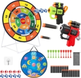 26in Double Sided Dart Board Game Set for Kids Adults Indoor Outdoor with Blaster Guns Sticky Balls and Darts